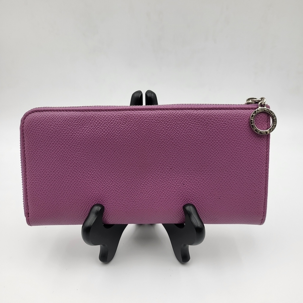 Bvlgari Calf Leather Zip Long Wallet, Authentic..